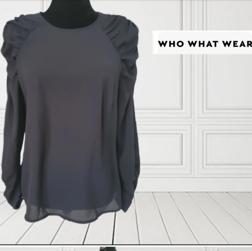 Who What Wear black chiffon style puff pleated long sleeve blouse. Med - Picture 3 of 14